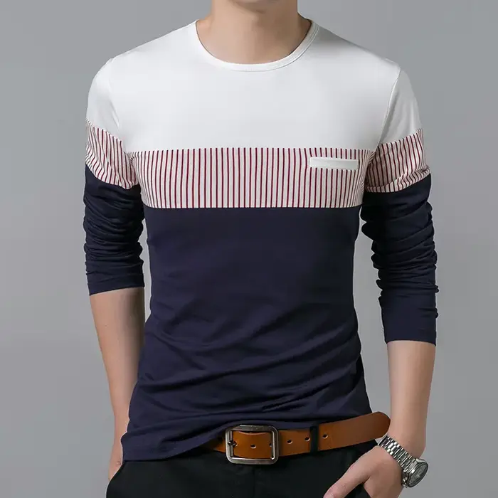 T-shirt en coton à manches longues et col rond pour hommes