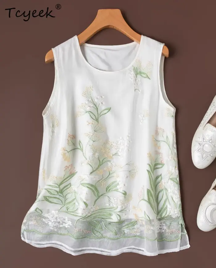 Tcyeek t-shirt 100% soie véritable pour femmes