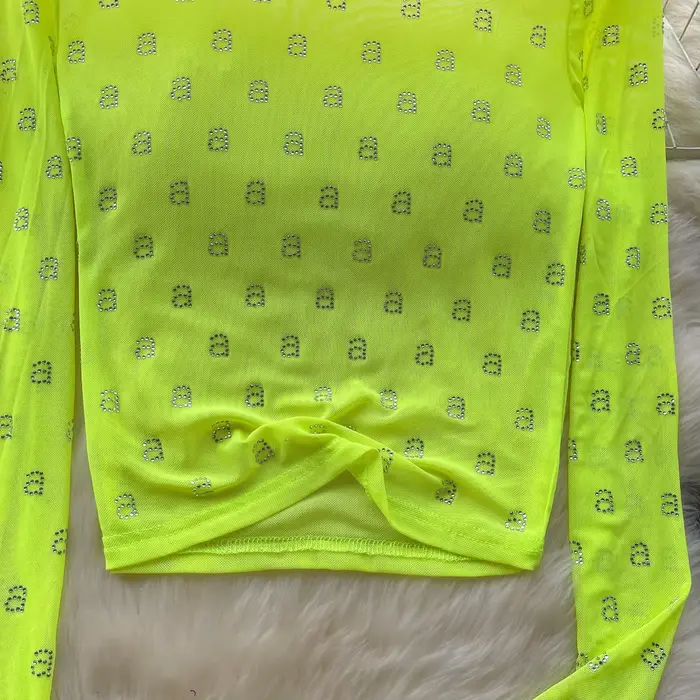 T-shirt manches longues col rond femme, chic, transparent, gaze, lettre biscuits, solide, slim, sexy
