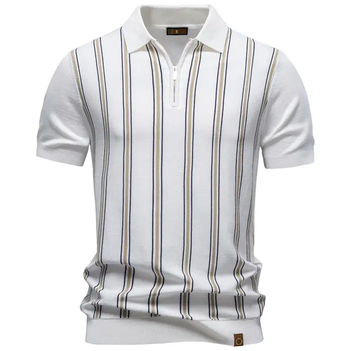 Polo Homme AIOPESON Style Old Money à Rayures Manches Courtes Tissu Doux Respirant Élégant Décontracté