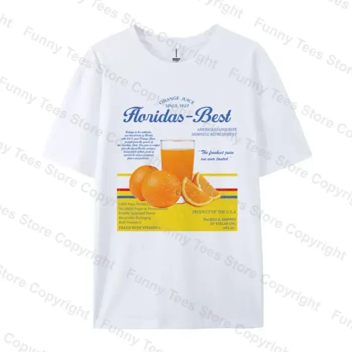 T-shirt Vintage Femme Orange Floride Esthétique Rétro Imprimé Fruits Unisexe 2026 Été Oversize Streetwear Hauts