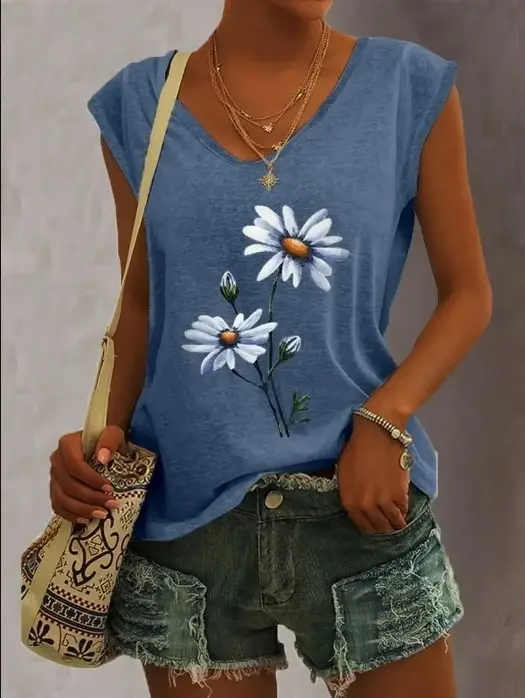 T-shirt col V femme, estival et décontracté