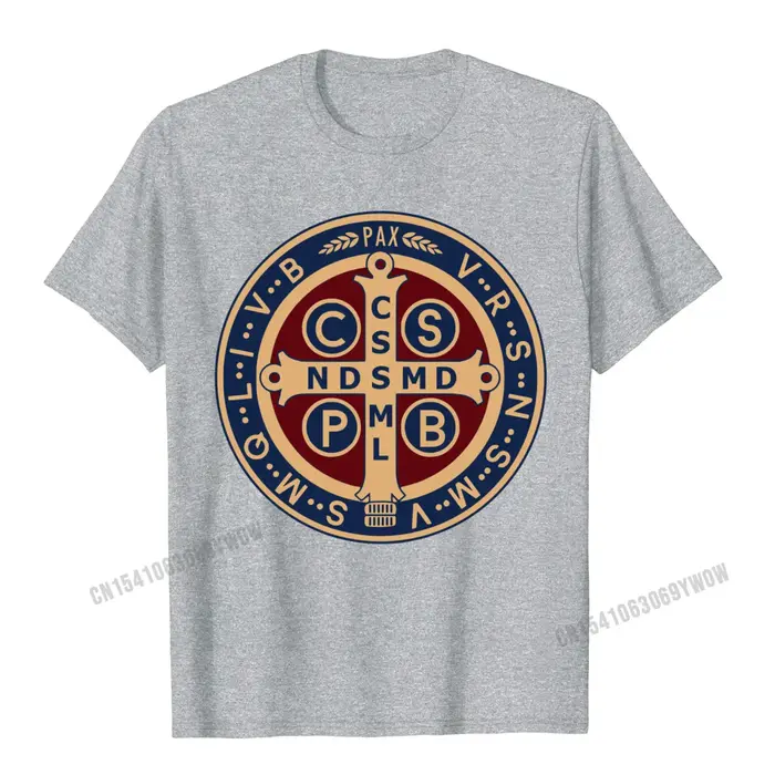 La médaille Saint benoît catholique pull t-shirts Camisas hommes coupe ajustée