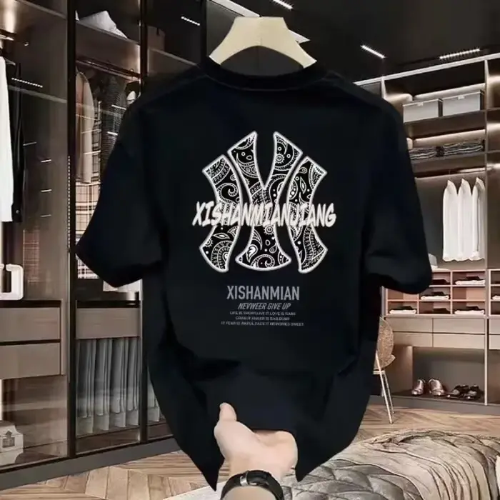 Nouveau T-shirt imprimé pour homme à manches courtes, tendance streetwear, col rond en coton, pour l