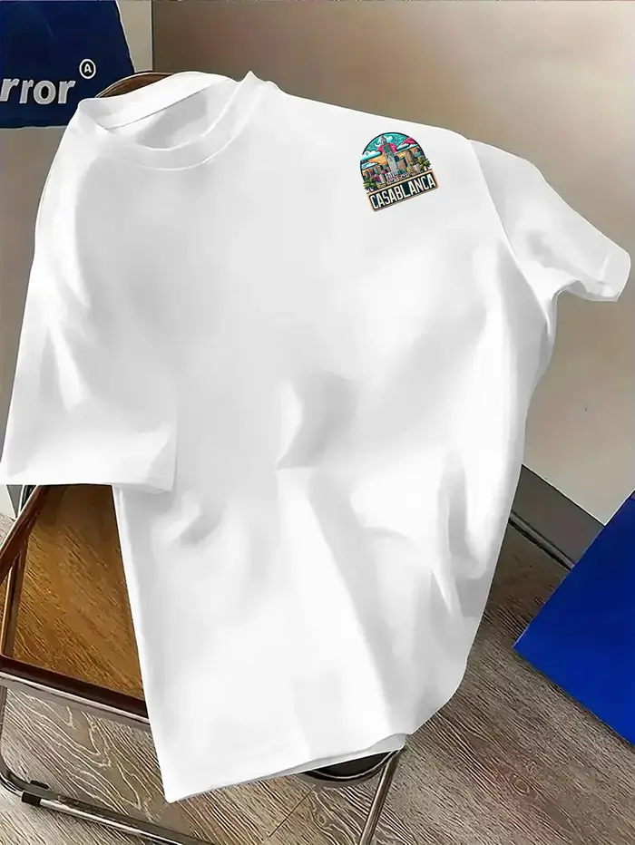 T-shirt pour homme en coton 100% avec imprimé rétro de paysage urbain au coucher du soleil et palmiers