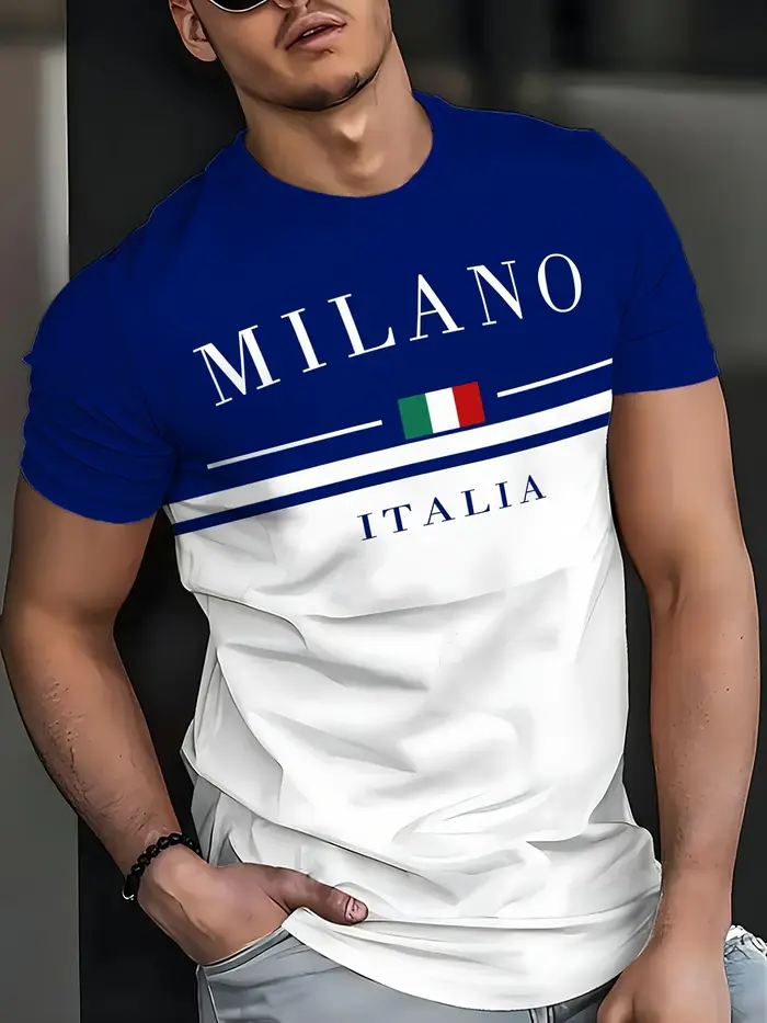 Italia Milano lettre motif 3D imprimé hommes t-shirts à manches courtes décontracté hauts hommes col