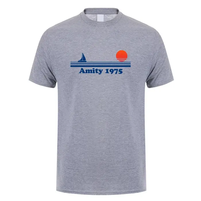 Amity 1975 t-shirt été hommes coton à manches courtes mâchoires rétro imprimé hauts t-shirts OT-033
