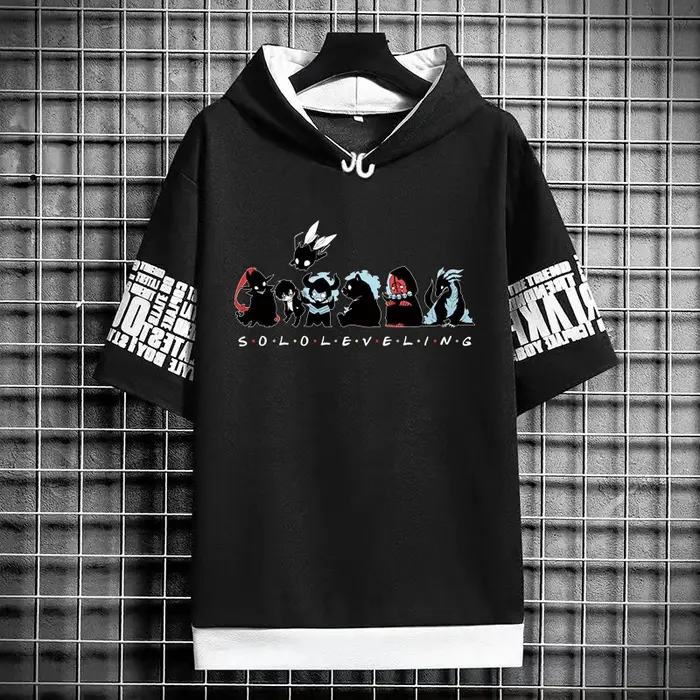 Solo nivellement T-Shirt à capuche nouveau Anime Manga chemise noire T-Shirt mode coréenne à manches