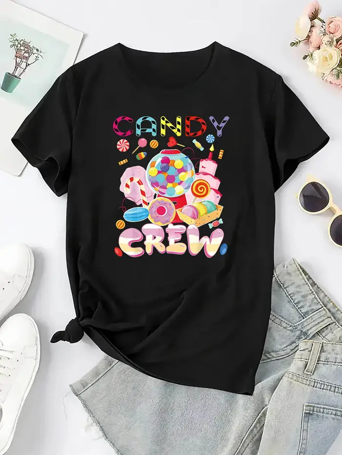 T-shirt à imprimé graphique Candy Crew pour femmes