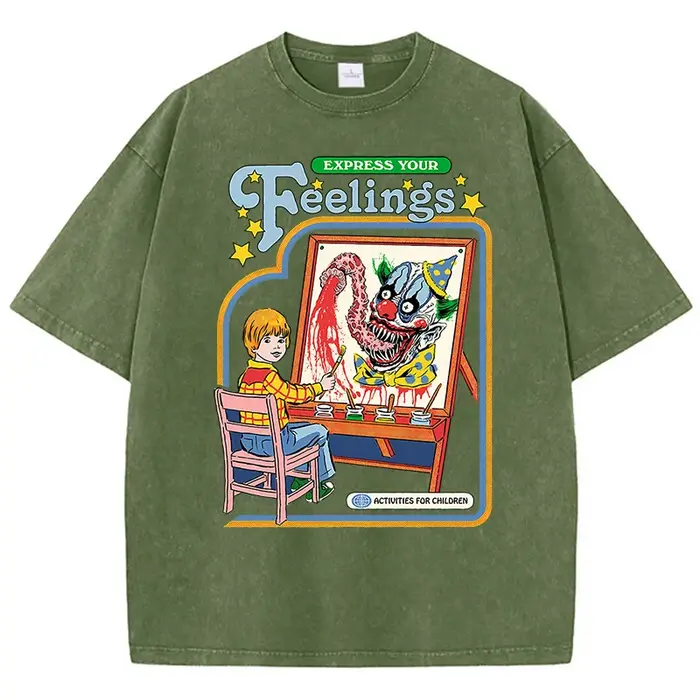 Expressez vos sentiments dessiner un Clown lavé rétro hommes t-shirts mode rue respirant