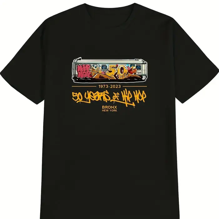 T-shirt graphique hip-hop pour homme - T-shirt noir rétro avec graffiti du métro de New York (1973-2