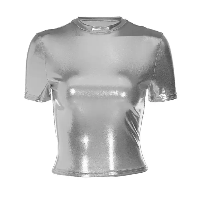 T-shirt à manches courtes en cuir monochromatique pour femmes