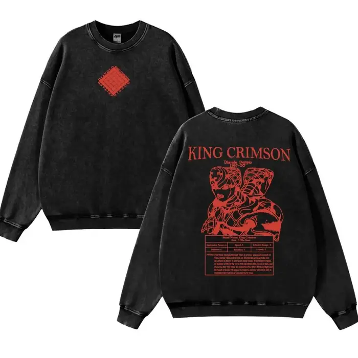Diavolo King Crimson Jojo Bizarre Adventure T-shirt décontracté en coton lavé à col rond à manches courtes imprimé léger et respirant