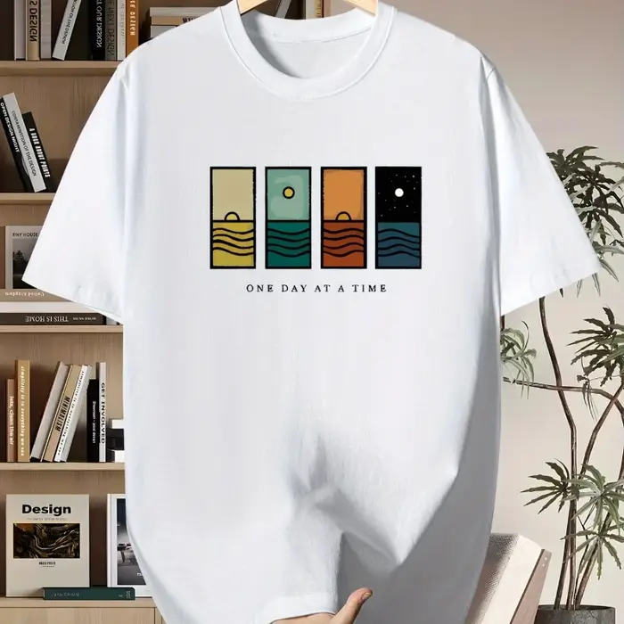 T-shirts à imprimé graphique One Day at a Time pour hommes, mode décontractée, style vintage, street