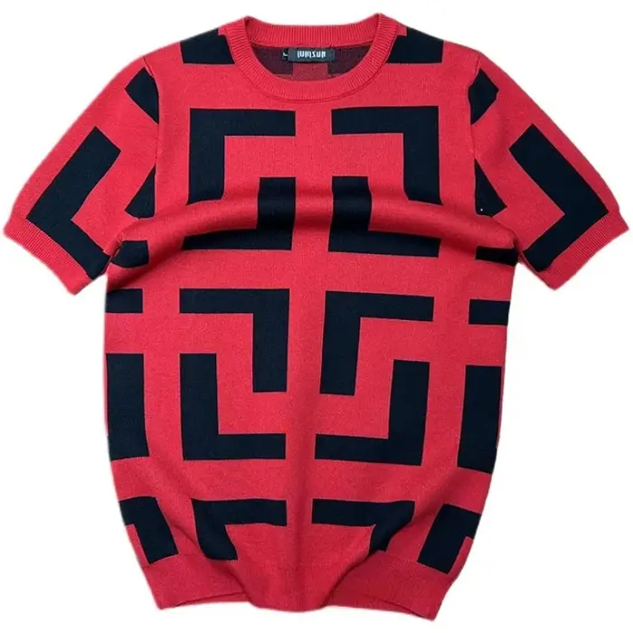 T-shirt à manches courtes en tricot à motif géométrique