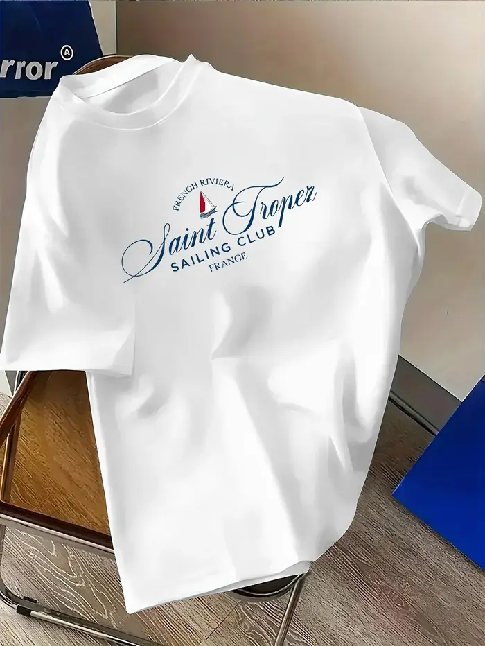 T-shirt graphique nautique Saint-Tropez Sailing Club pour homme, respirant, 100 % coton, parfait pou