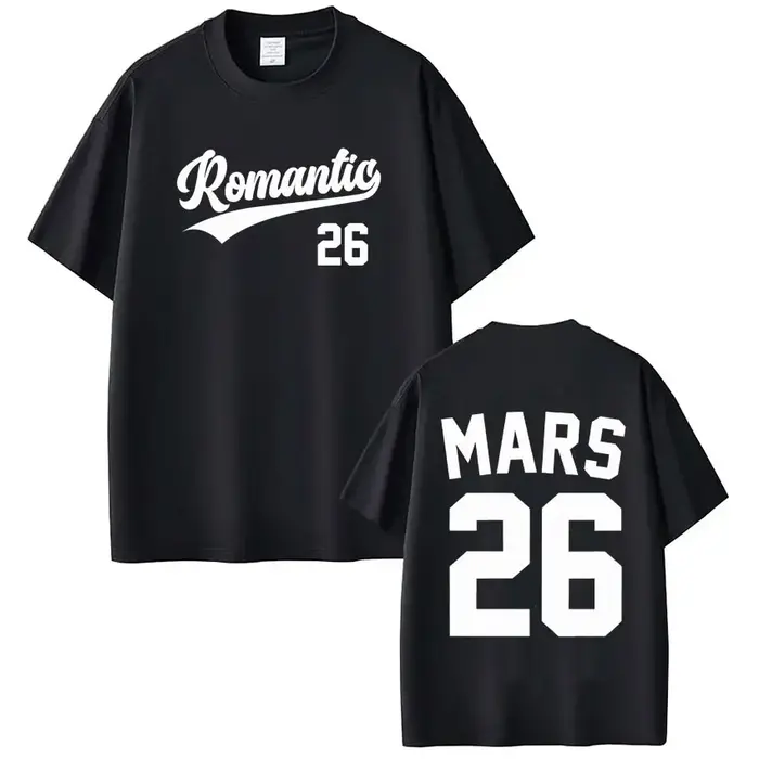 Bruno Mars The Romantic Tour 2026 T-shirt imprimé pour hommes et femmes, T-shirts à la mode à manche