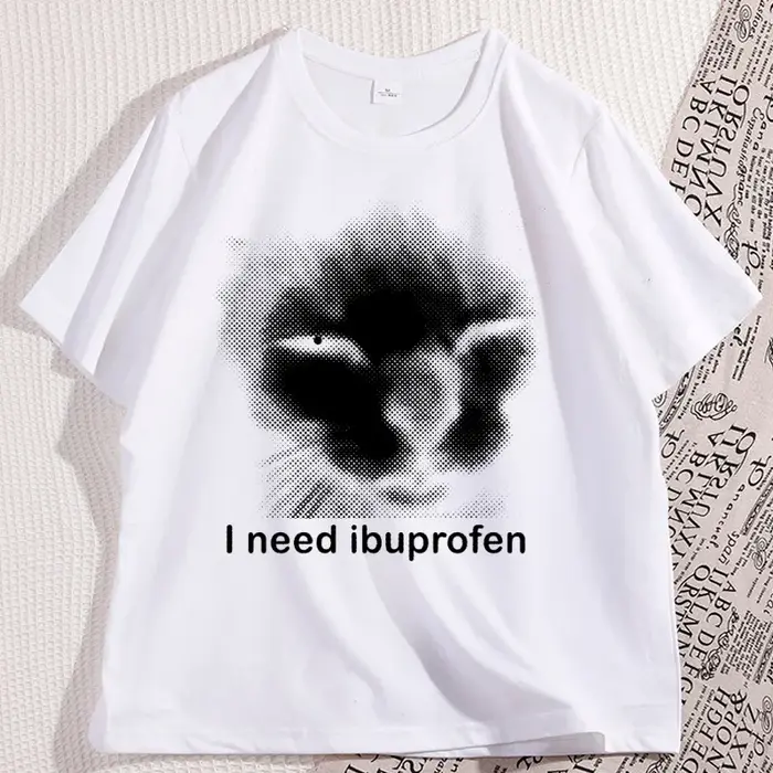 J'ai besoin de T-shirts chat ibuprofen pour homme coton Caual manches courtes drôle Vintage graphique
