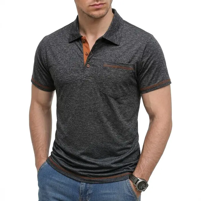 Nouveau Polo Uni Homme Été Manches Courtes Boutonné Col Revers Léger Respirant Sport Décontracté Streetwear