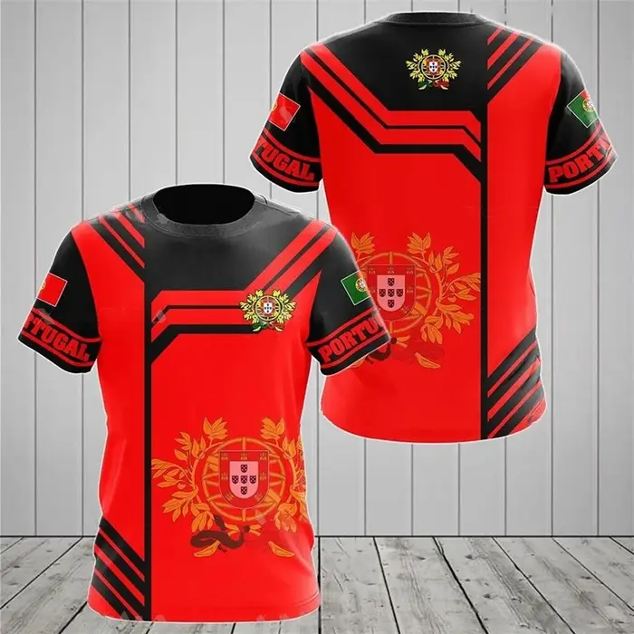 T-shirt imprimé emblème national du Portugal pour hommes, divers motifs, design de rue, col rond, rayé, 03/Casual Tees