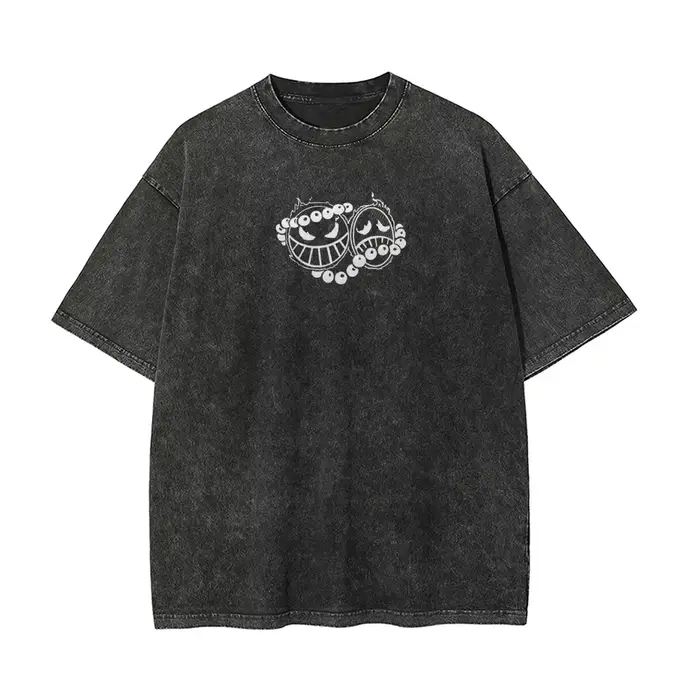 T-shirt Homme Ace Effet Délavé Acide, Motif Anime Pouce de l'Épée, Style Vintage Streetwear, avec Badge Souriant Poing de Feu, Été 2026