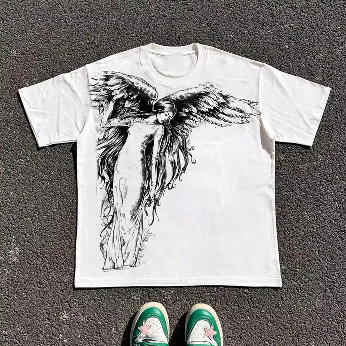 Classique Y2K Style gothique T-shirt imprimé surdimensionné T-shirt haute rue chemises gothique col 