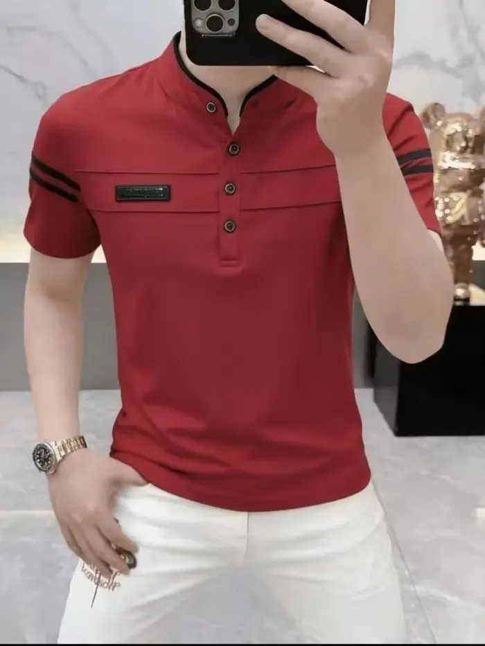 T-shirt d'été pour homme à col Henry