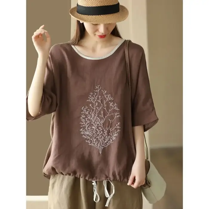 T-shirt en coton baggy uni pour femmes