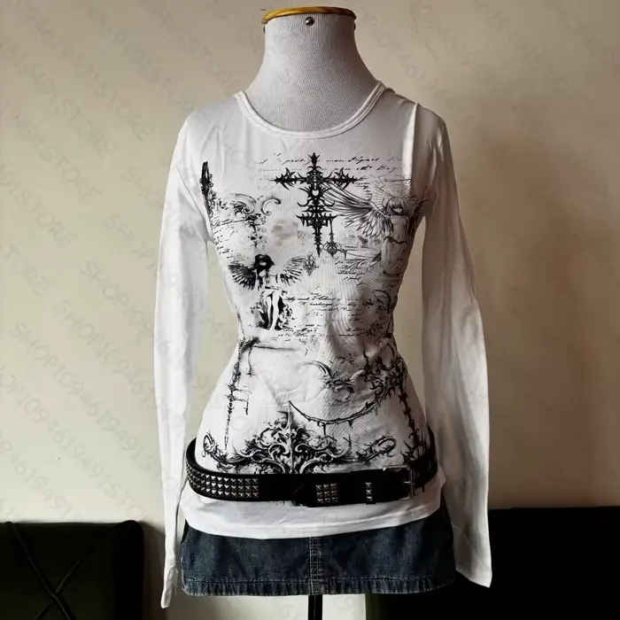Hauts pour femmes, style gothique trashy Y2K, années 2000, hauts Y2K, t-shirts graphiques pour femme