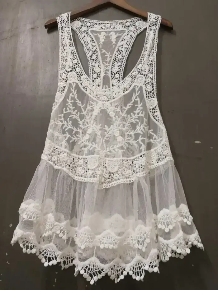 BOHO inspiré bohème Crochet dentelle dos nageur débardeur couvrir coton mélange été plage haut nouve