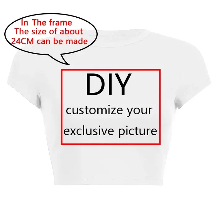 Bricolage votre propre Design motif imprimé personnaliser été à manches courtes col rond couleur unie recadrée nombril femmes hauts courts mode T-Shirt