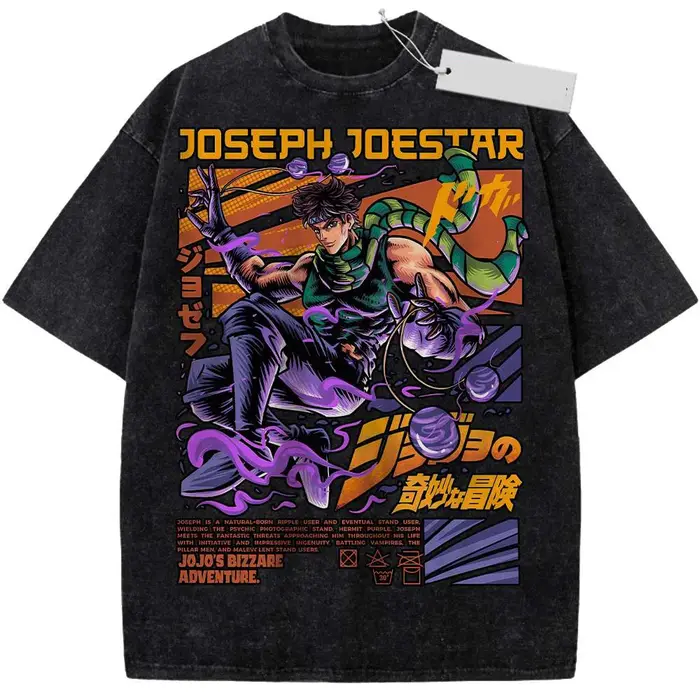 Anime Jojo's Bizarre Adventure Joseph Joestar Kira Killer T-shirt Men Manga Vintage Tshirts Harajuku Washed Cotton T Shirt