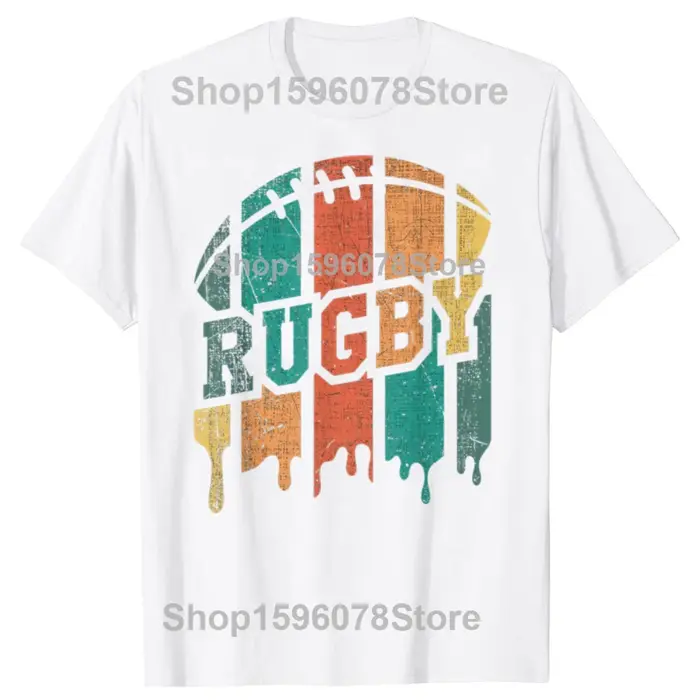 T-shirt vintage de sport pour homme et garçon, motif dessin animé mignon, style rétro, pour le rugby