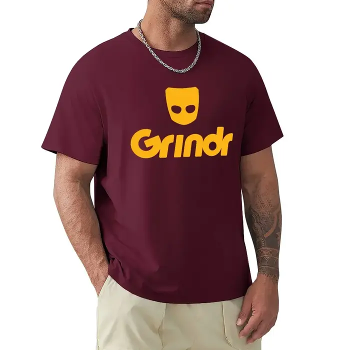 Logo-Grindr-T-shirt classique en coton pour homme, haut graphique