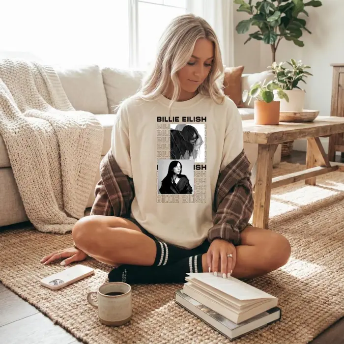 Billie Eilish thème graphique rétro fan de musique T-shirt unisexe chemise pur coton toutes saisons streetwear couche de base goth y2k vêtements