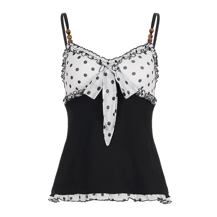 Nouveau débardeur perlé tendance à pois contrastants pour femme