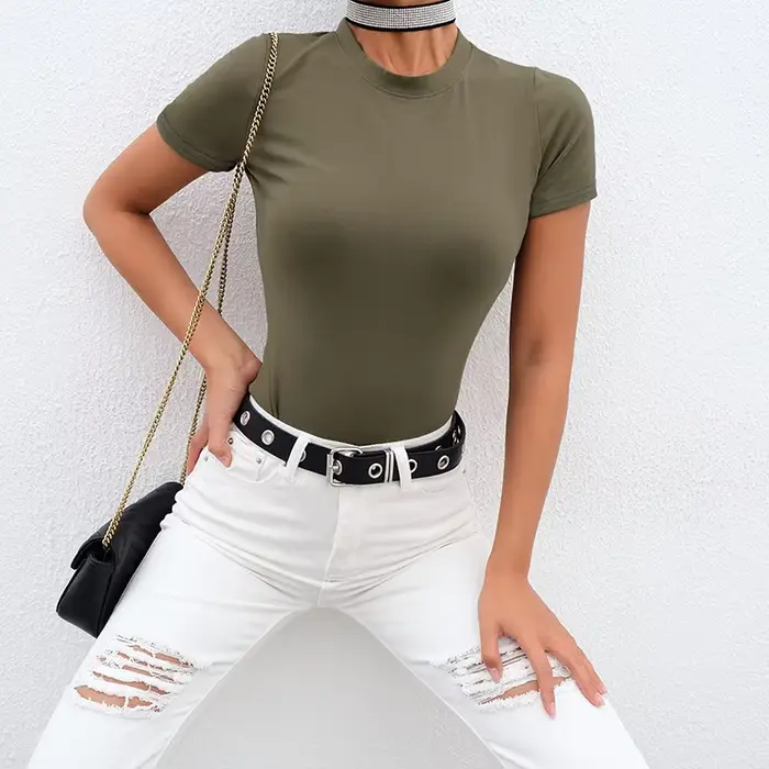 Décontracté basique noir blanc Body femmes été à manches courtes femme corps haut coton moulante combinaison barboteuse dames 2020