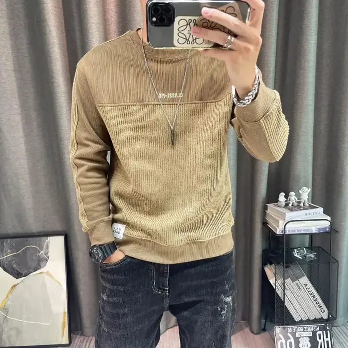 T-shirt à col rond et manches longues pour hommes