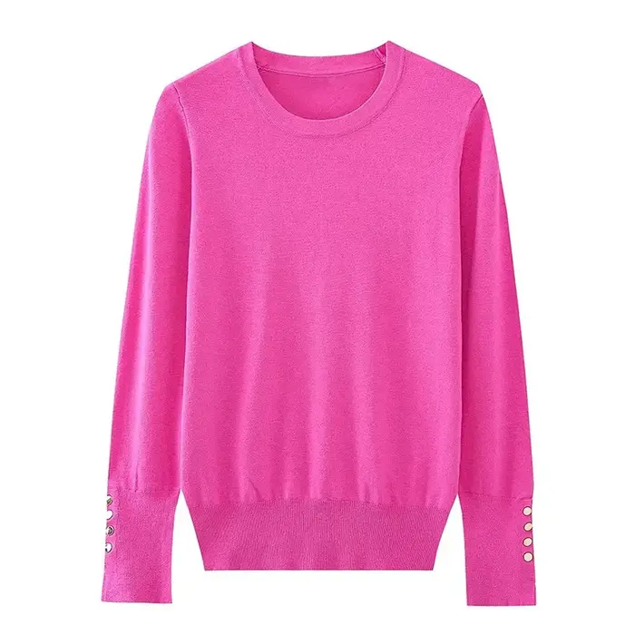 YENKYE automne femmes solide col rond à manches longues basique tricot pull décontracté hauts pullov
