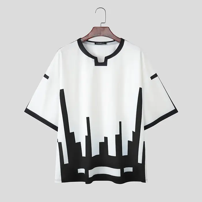 INCERUN hommes t-shirt à manches courtes impression lâche Style coréen mâle t-shirt hauts Streetwear