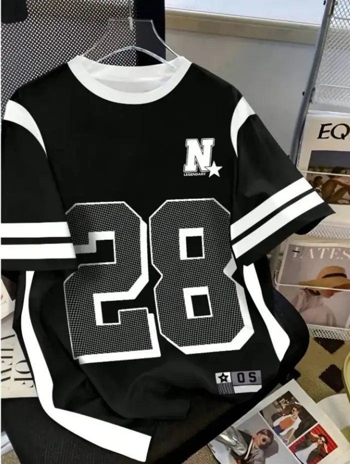 T-shirt respirant à col rond pour hommes, Simple et décontracté, américain, avec motif imprimé numér