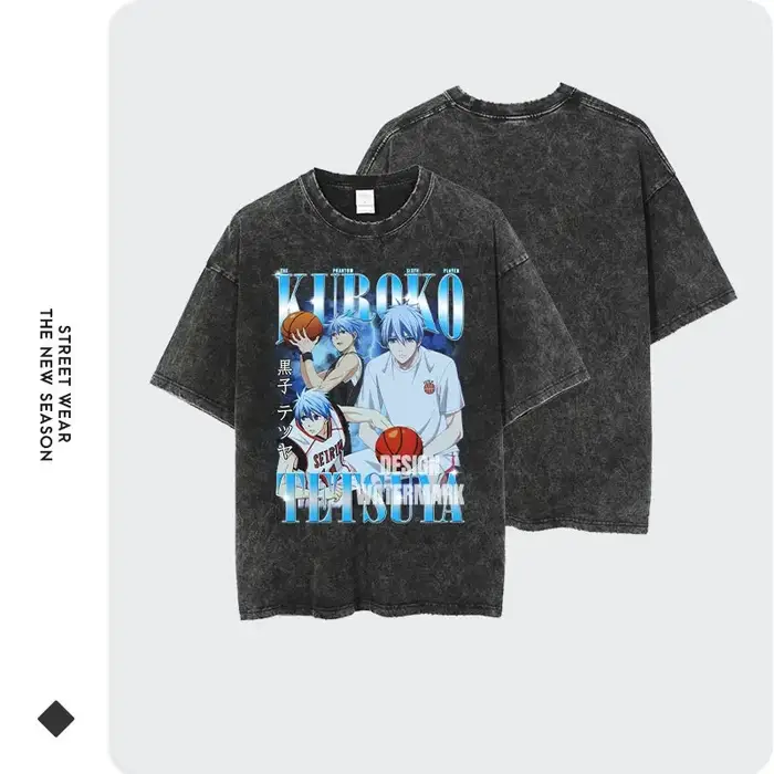 Kuroko Tetsuya-T-shirt Respzed Vintage Washed Anime pour Homme