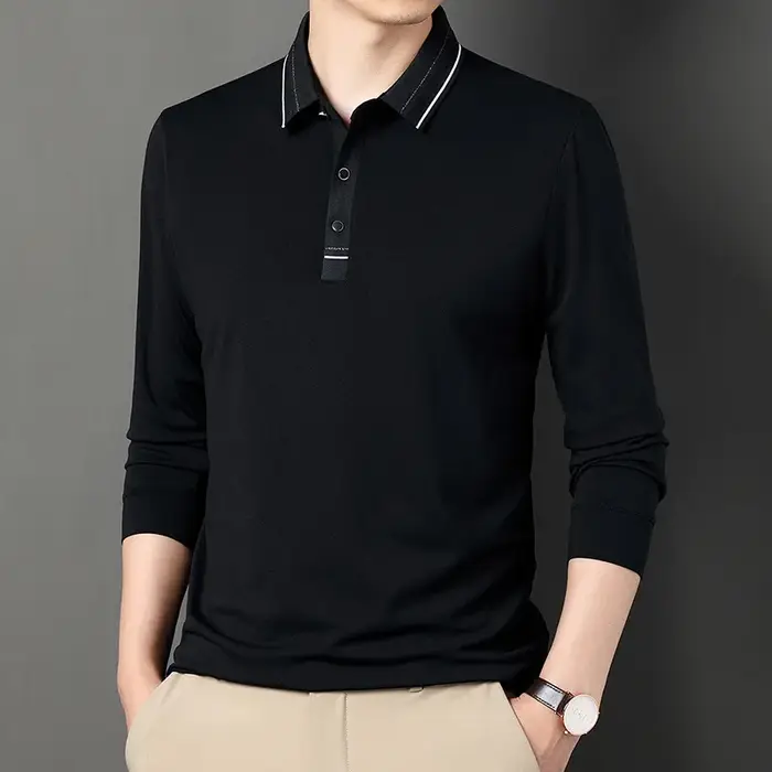 Polo à manches longues pour hommes d'âge moyen, printemps-automne