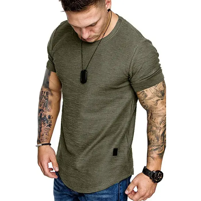 Chemise à manches courtes Streetwear Hip Hop été T-Shirt hommes palangre ourlet incurvé Fitness
