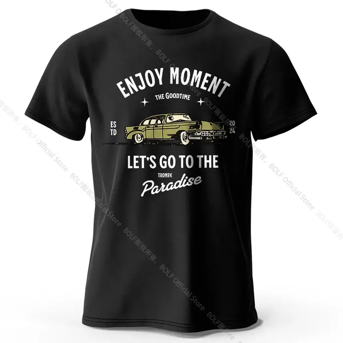 T-Shirt imprimé Enjoy Moment pour hommes, 100% coton, surdimensionné, graphique minimaliste, hauts d