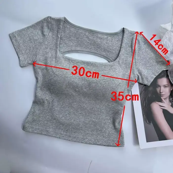 T-shirt femme vêtements encolure carrée hauts à manches courtes haut court avec soutiens-gorge pour femmes filles Sexy
