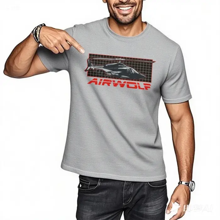T-shirt hommes graphique coton t-shirt Airwolf Logo sur noir col rond mode t-shirt classique à manches courtes nouveaux Teeshirts