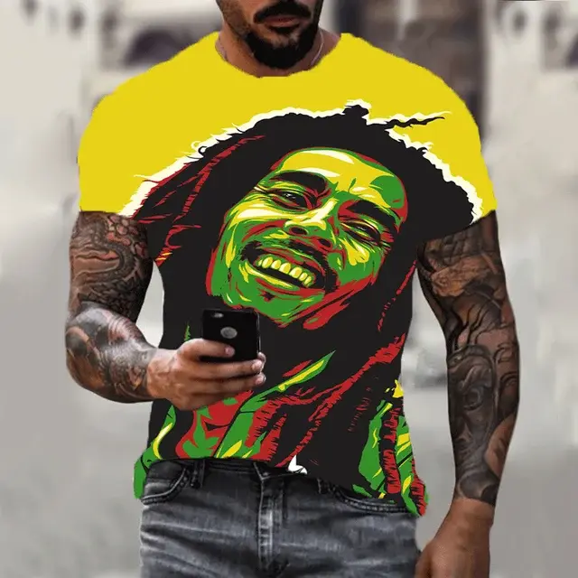 Nouveau Harajuku 3d T-shirt Bob Marley imprimé hommes à manches courtes été décontracté respirant surdimensionné