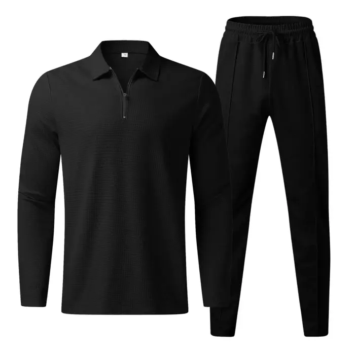 Nouveaux hommes décontracté à manches longues Polo + pantalons de survêtement ensembles de costume solide