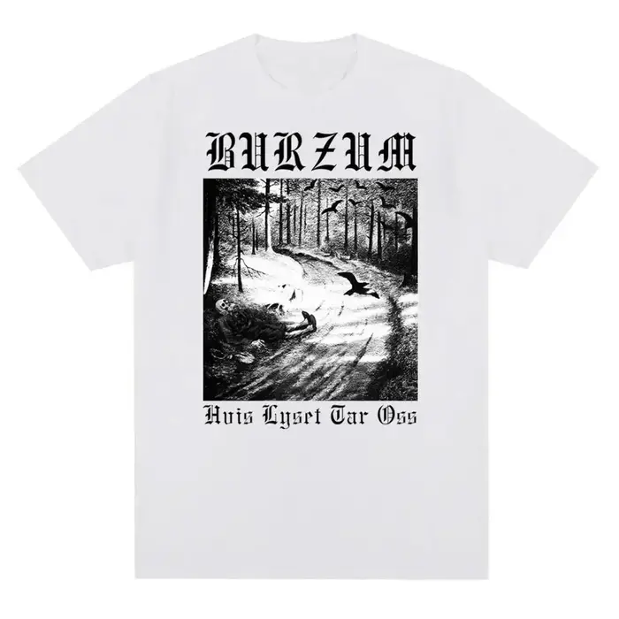 T-shirt vintage en métal avec impression de couverture d'album Burzums, t-shirt décontracté à manche
